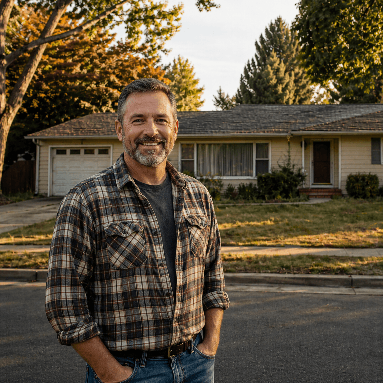 A Dallas homeowner standing outside the ranch home he just sold to Honest Offer